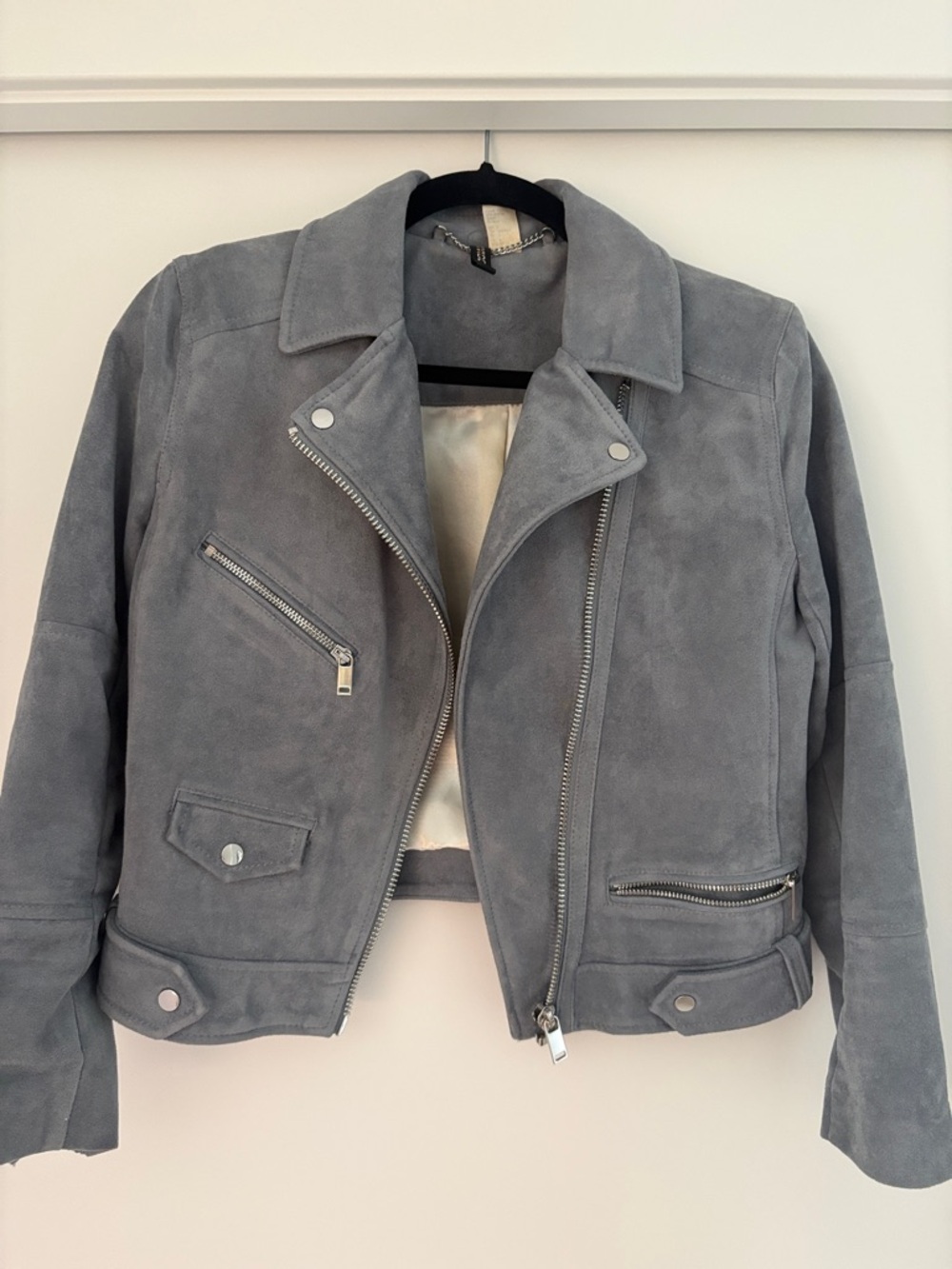 H&M Gray Suede Moto Bomber Jacket